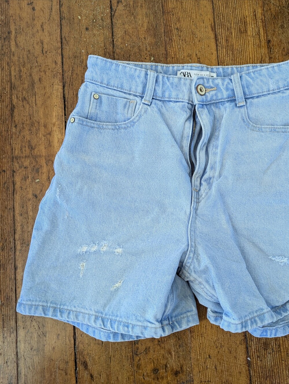 ZARA Light Blue Distressed Denim Shorts - Women